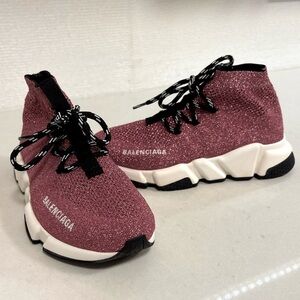 BALENCIAGA Speed Trainer Pink Glitter Knit Sock Sneakers Women's 35 / US 5